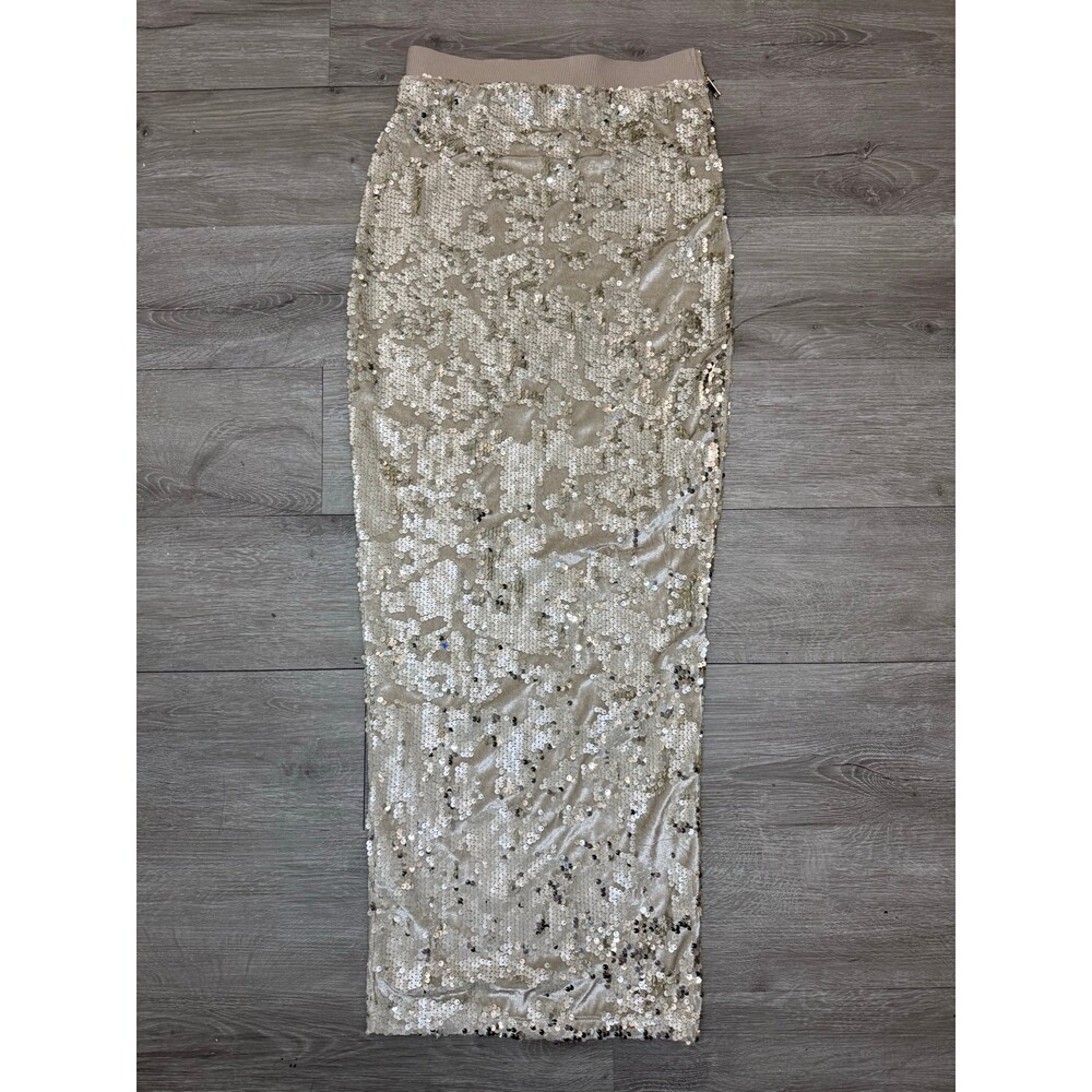 JLUXLABEL Stone Impressions Sequin Velvet Long Skirt XS Reversible Slit Evening